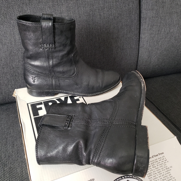 Frye Dark Leather Mid-Calf Boots - Picture 8 of 10